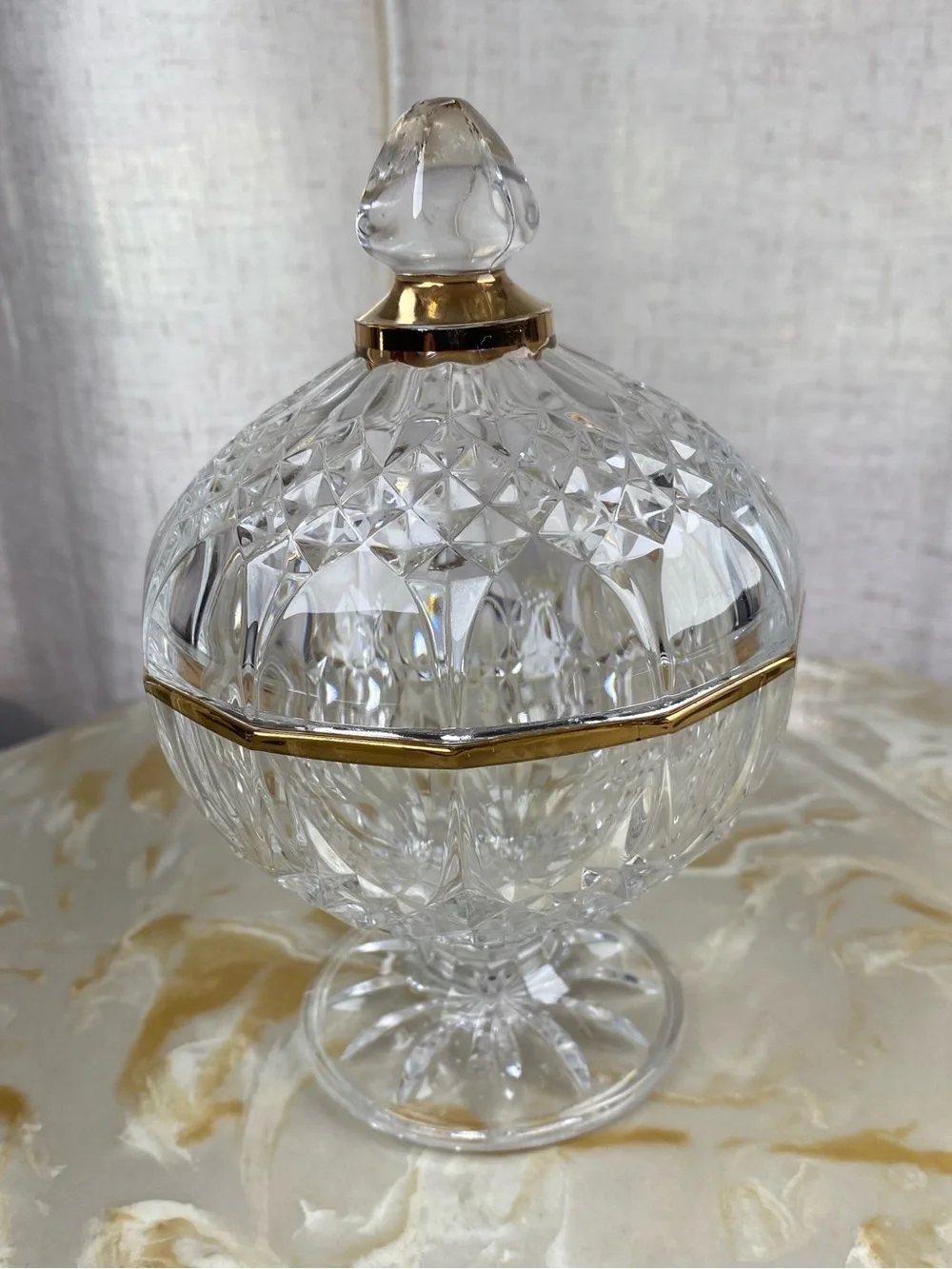 Vintage Cristal D’Arques Longchamp Gold Crystal Lidded Candy Dish